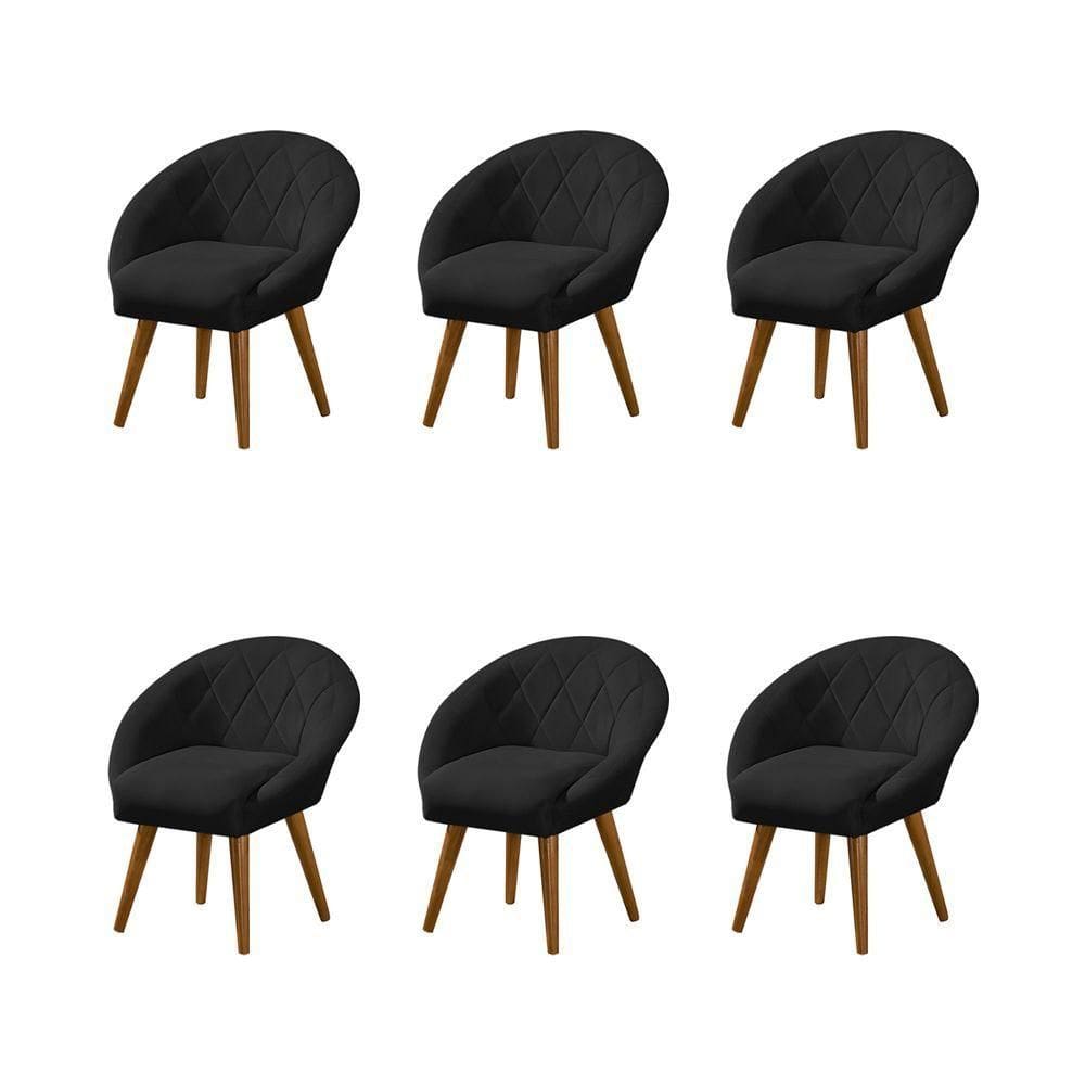 Kit 6 Poltronas Decorativa Canastra Estofada Linho Preto Pés Palito Em Madeira Maciça
