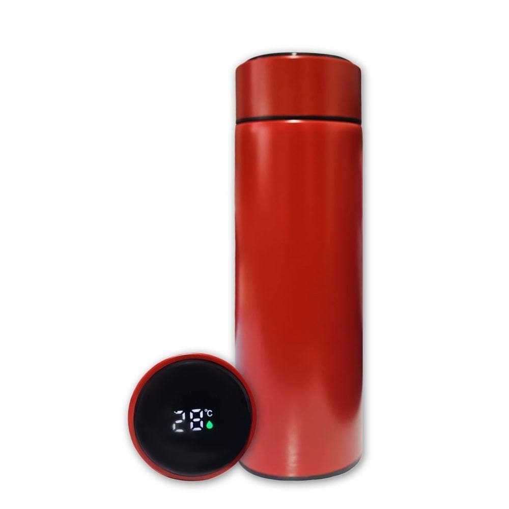 Garrafa Térmica Aço Inox Com Termômetro Digital Led 500ml Vermelho