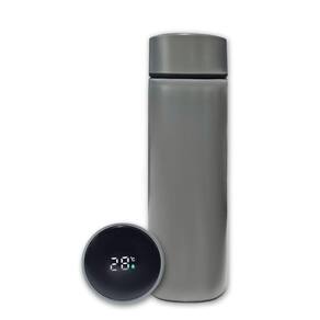 Garrafa Térmica Aço Inox Com Termômetro Digital Led 500ml Cinza