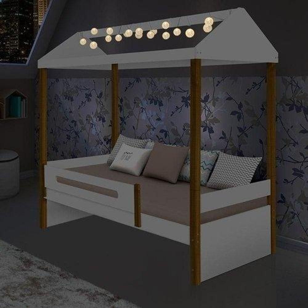 Cama Solteiro Sara Branco Com Led E Colchão
