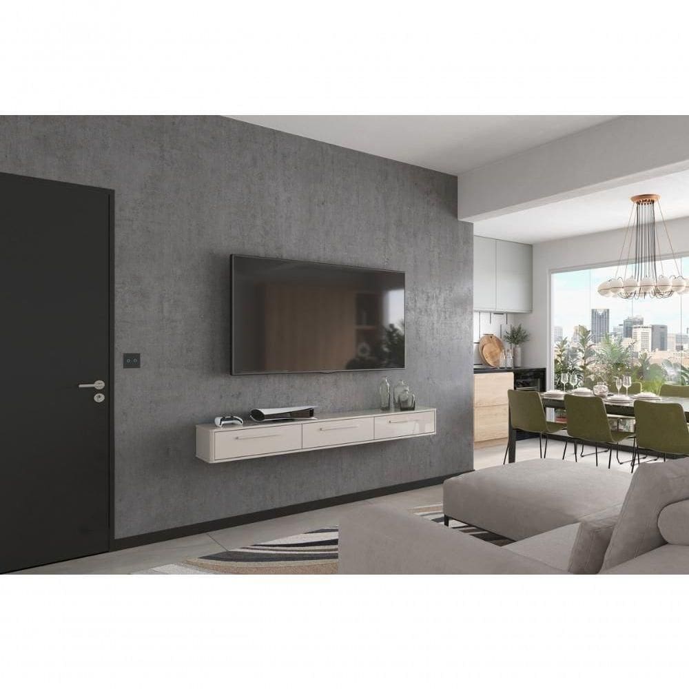 Bancada Suspensa Bali 1.9 Suporte P/ Decoração E Eletrônicos Com Gaveteiro - Off White Perolizado