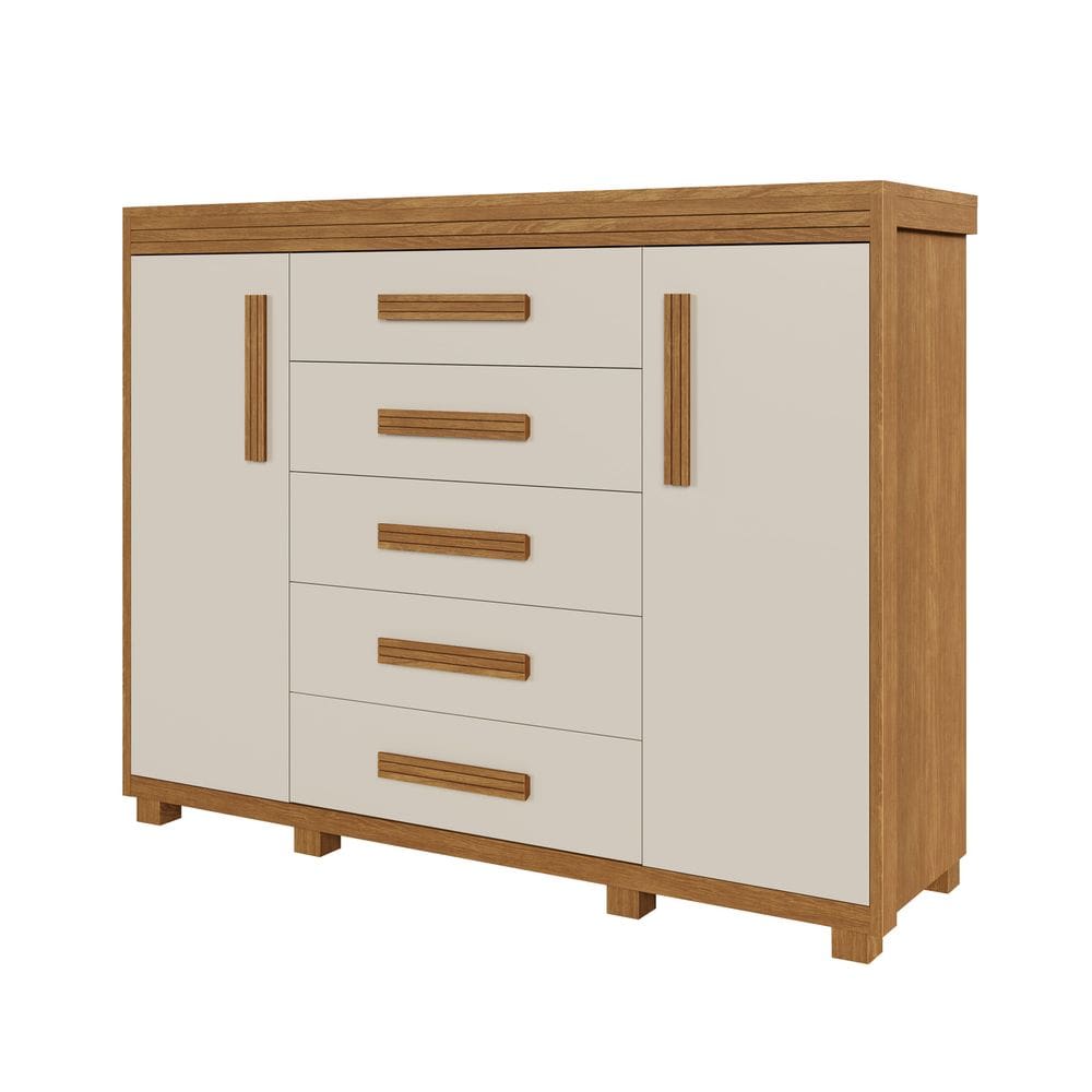Cômoda Grande Para Quarto MDF 2P com 5 Gav Pé de Madeira