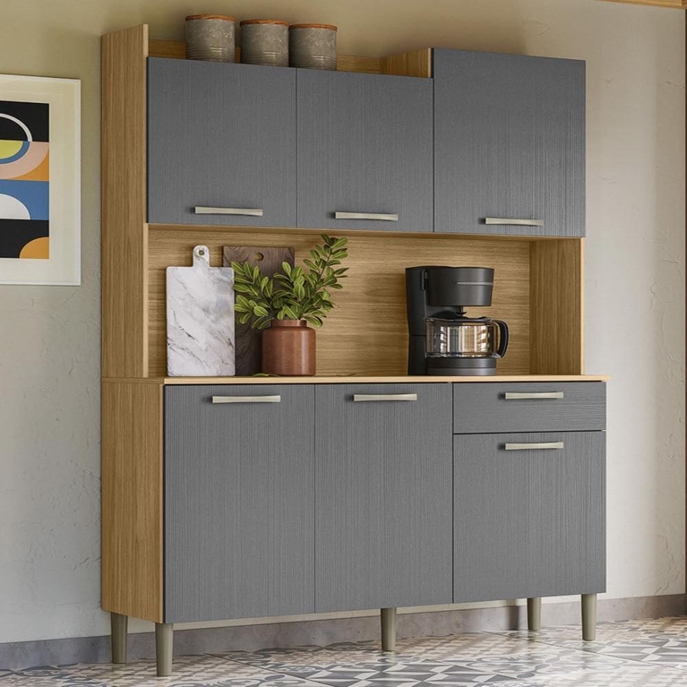 Armário de Cozinha Compacta MDF 6 Portas 1 Gaveta Gênova Plus
