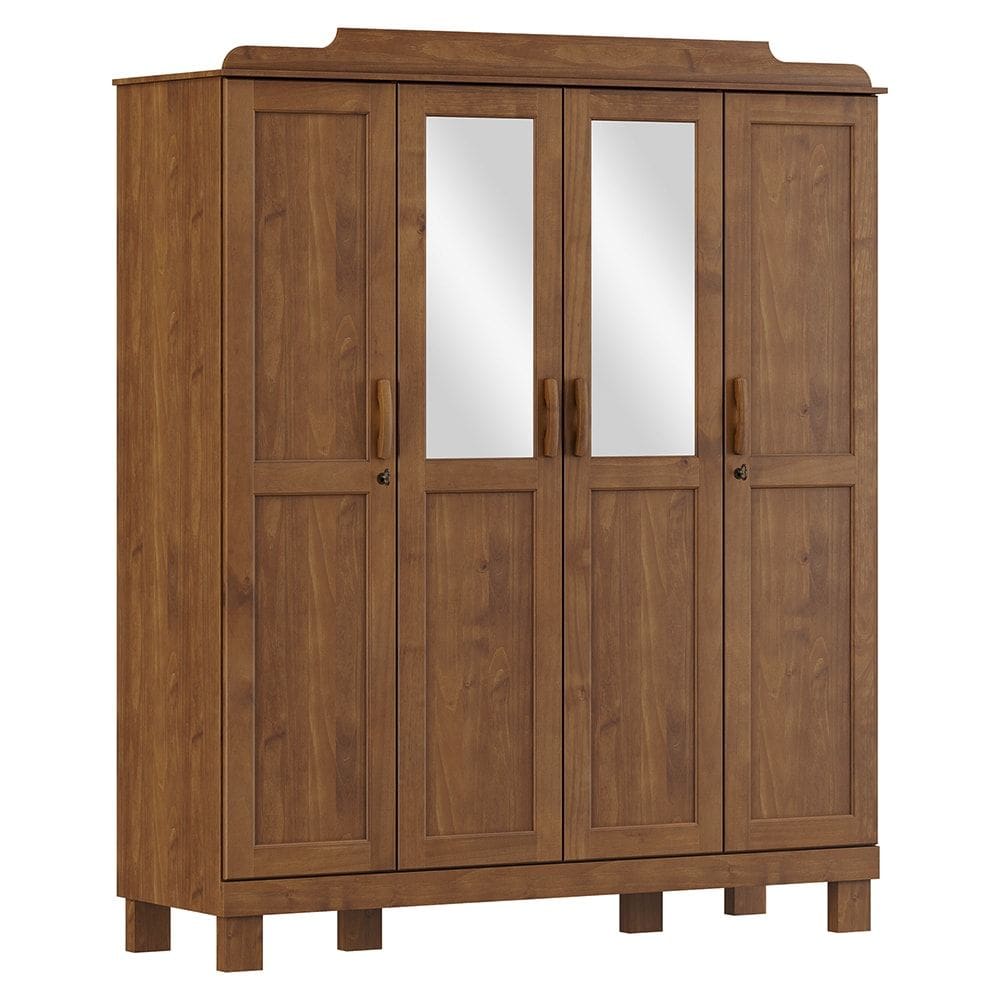 Guarda Roupa 4 Portas Espelho 152 cm 1282 Castanho Milani Store
