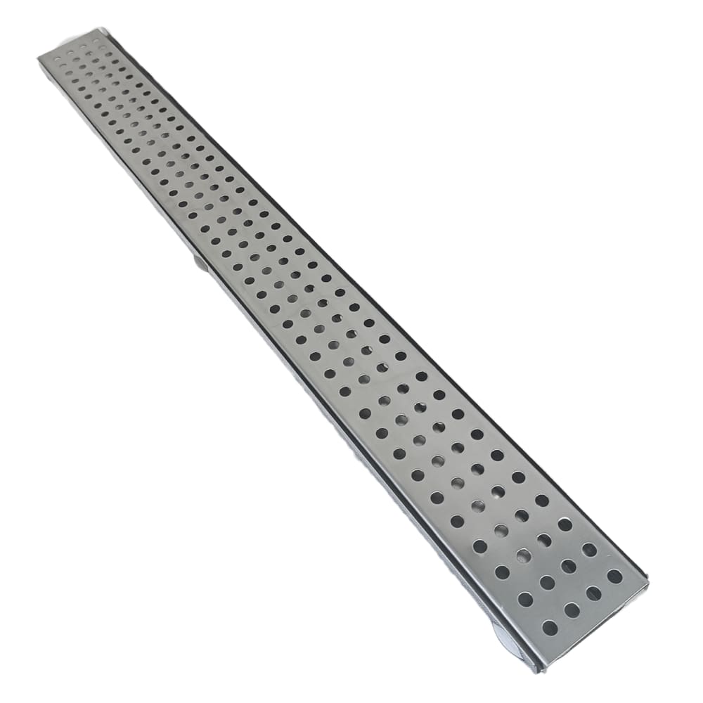 Grelha Pluvial 5x50 em Inox Polido Espelhado Perfurado Moderno com Aro Borda de Piscina Varanda Gourmet