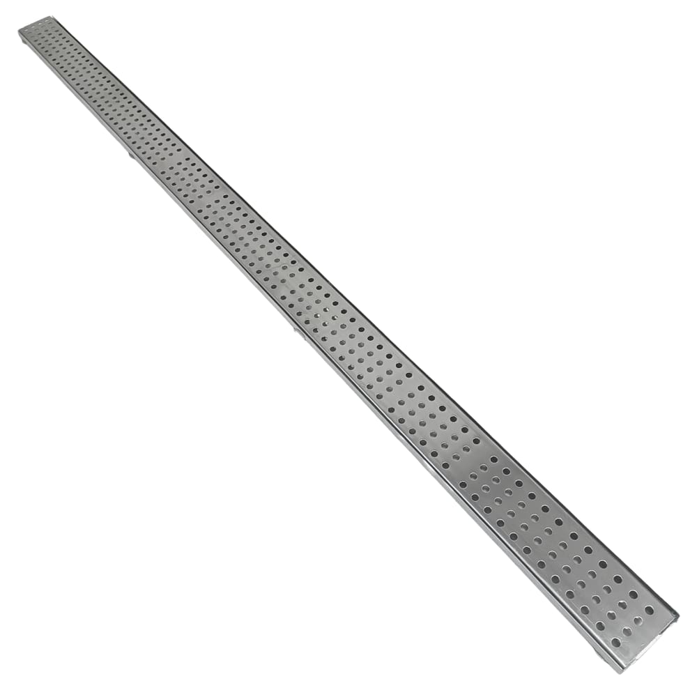 Grelha Pluvial 5x100 em Inox Polido Espelhado Perfurado Moderno com Aro Borda de Piscina Varanda Gourmet