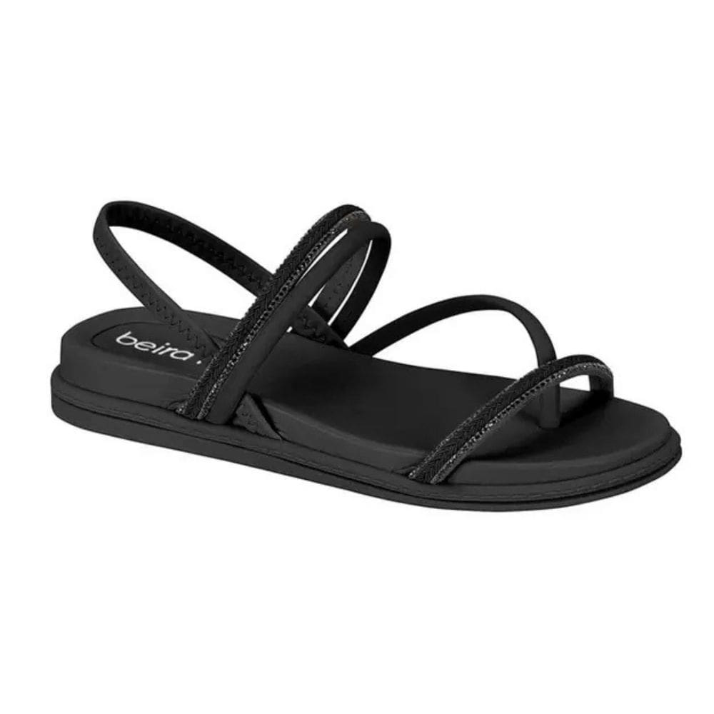Papete Beira Rio Feminina Tira Strass Preta