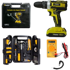 Parafusadeira a Bateria com 35 Acessórios e Cortador de Chapa + Kit de Ferramenta com 142 pcs Fasterr