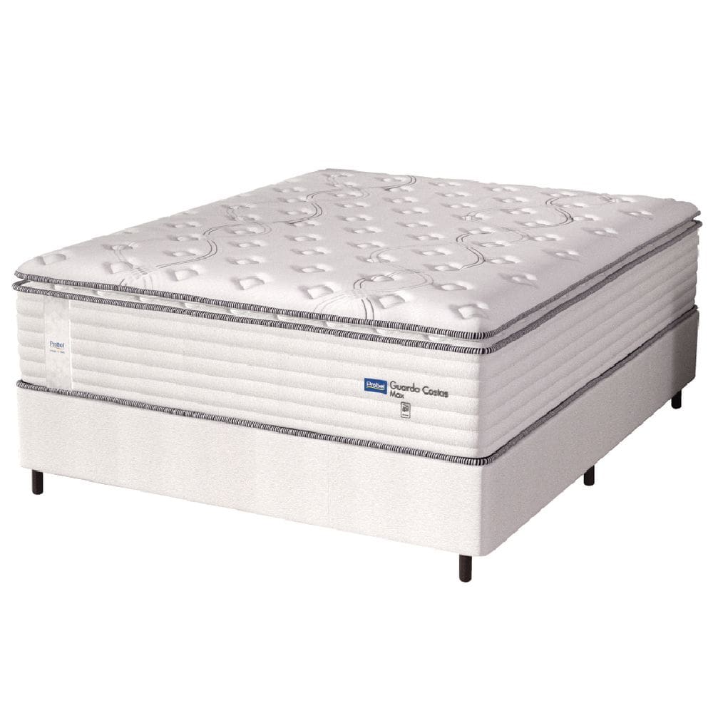 Cama Box Casal Queen Colchão Molas Guarda Costas Max Com Pillow Probel 158x198x78cm Branco / Cinza