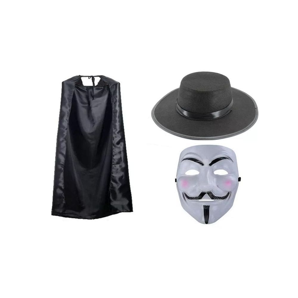Fantasia V De Vingança Chapeu Capa E Mascara Halloween