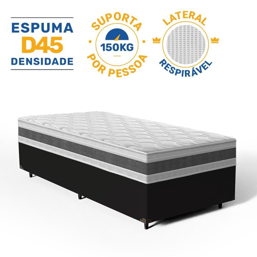 Cama Box com Colchão de Espuma D45 Double Face Air Pro Força Anjos Solteiro 88cm