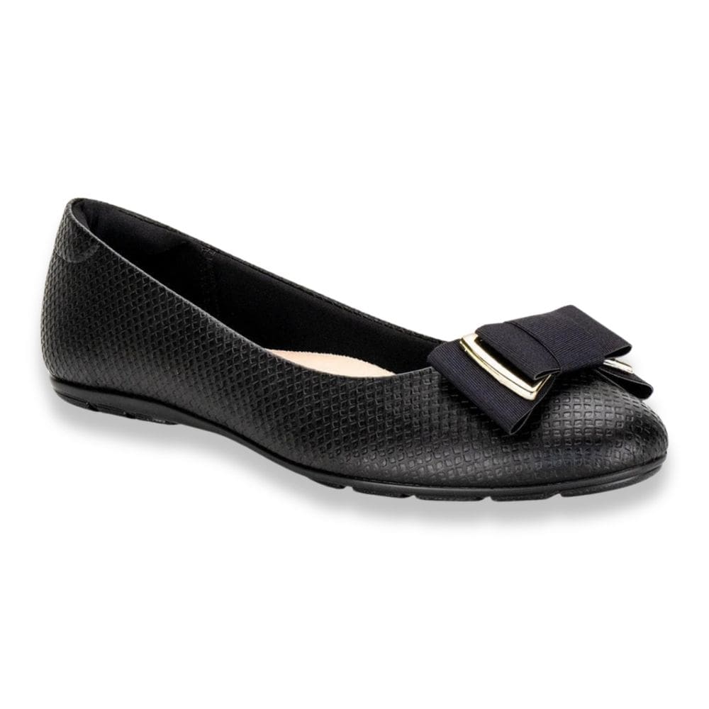 Sapatilha Moleca Comfort Texturizada Laço Frontal Feminina Preta