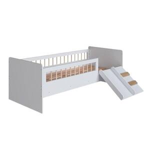 Cama De Solteiro Infantil Montessoriana com Escorregador e Escada Branco