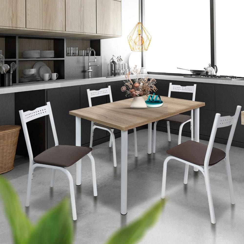 Mesa De Cozinha Com 4 Cadeiras Branco Carvalho Alexia JM Móveis