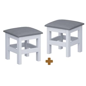 Banquinho Infantil Estofado 2 Unidades Branco Com Estofado Cinza Neal JM Móveis
