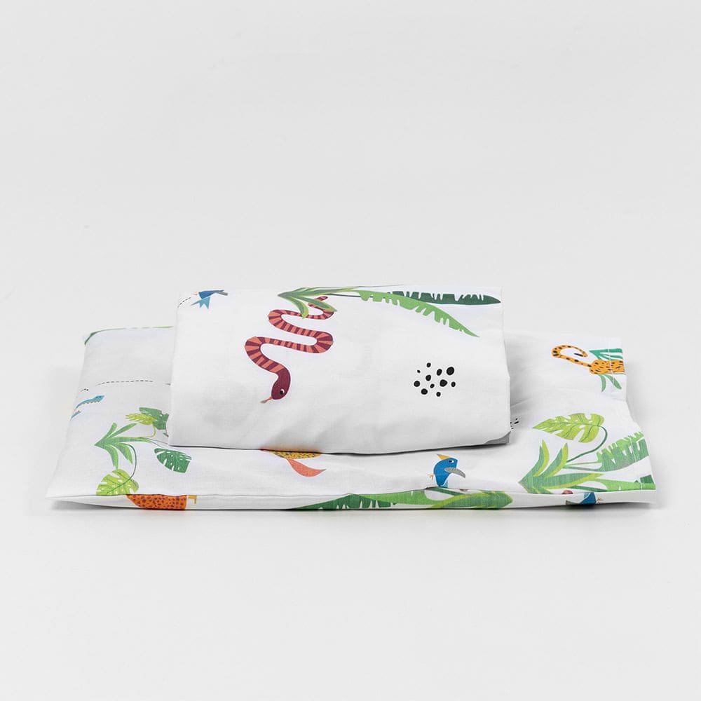 Lençol de Mini Cama com Elástico e Fronha Selva