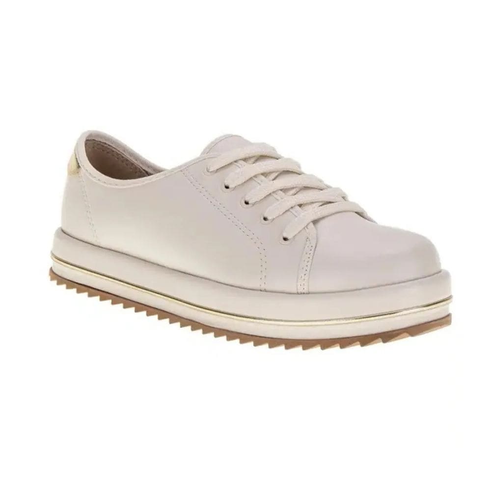 Tênis Beira Rio Plataforma Conforto Feminino Branco Off Dourado