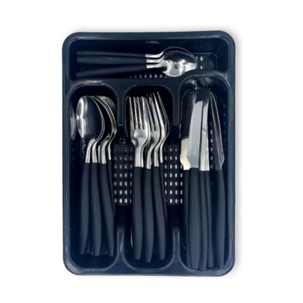 Conjunto De Talheres 25Pçs Caprese Com Suporte Preto