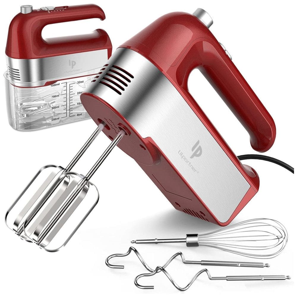 Batedeira de Mão Elétrica com Botão de Ejeção e 5 Velocidades, 110V 450W, LILPARTNER, Vermelha