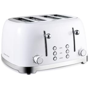 Torradeira Elétrica Retrô 4 Fatias em Aço Inoxidável com 6 Níveis de Tostagem e Slot Extremamente largo, 800W, Roter Mond, Branca