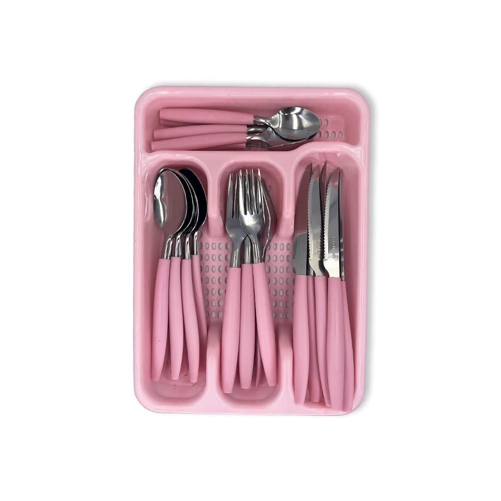 Conjunto De Talheres 25Pçs Caprese Com Suporte Rosa
