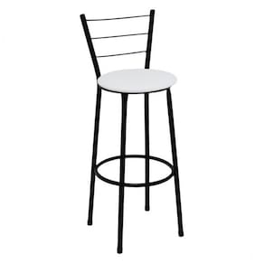 Banqueta Alta Preta com Encosto para Cozinha Assento Branco