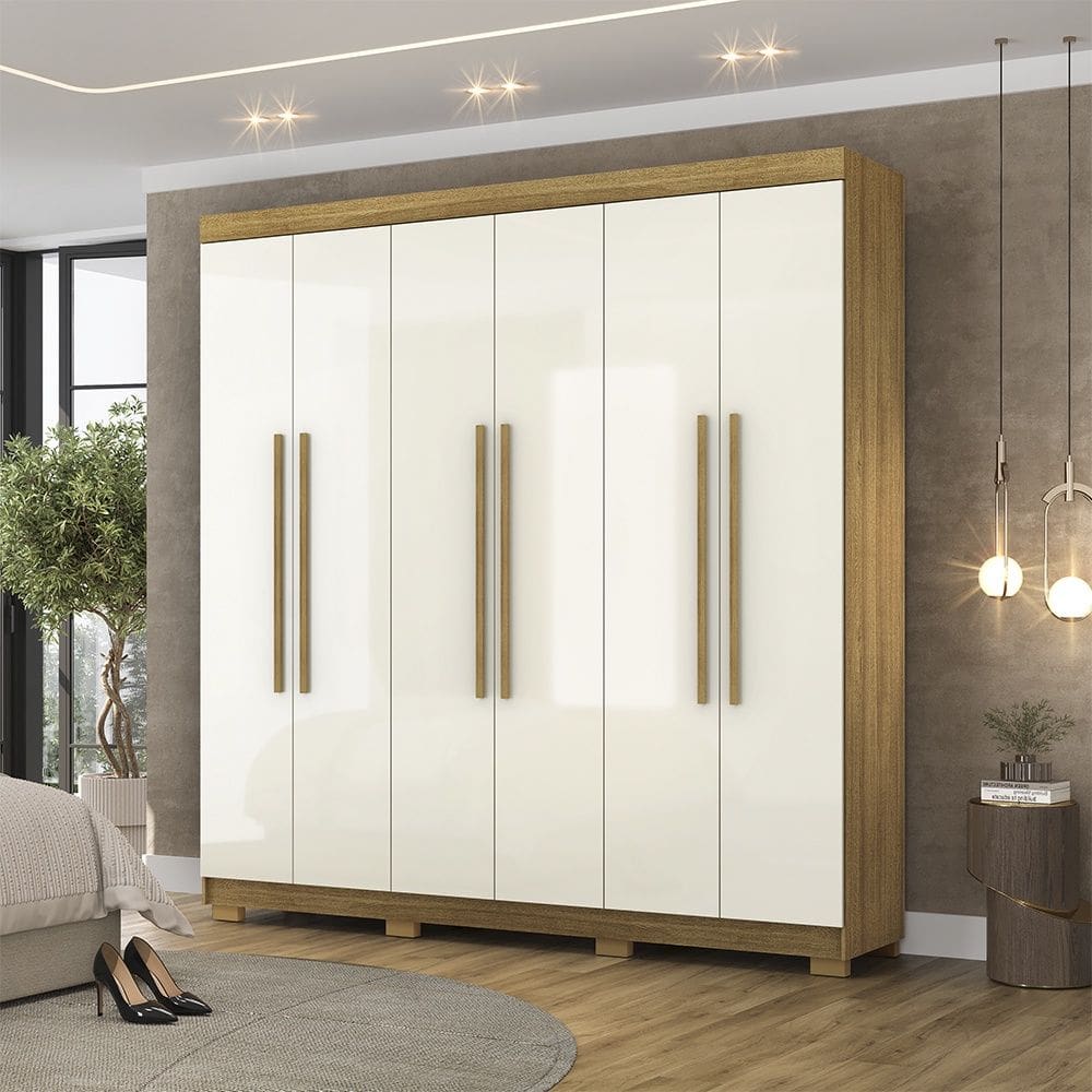 Guarda Roupa Roupeiro Casal Elegance 6 Portas Nature Champanhe Vila Rica