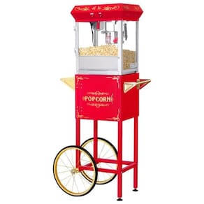 Máquina de Pipoca com Carrinho,Pipoqueira de 170g com Panela de Aço Inoxidável, Deck Aquecido e Gaveta para Grãos Rejeitados da Great