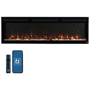 Lareira Elétrica Inteligente Touchstone The Fury 165cm Largura 11,5cm Fina Embutida na Parede com Chamas Realistas, 10 Cores de