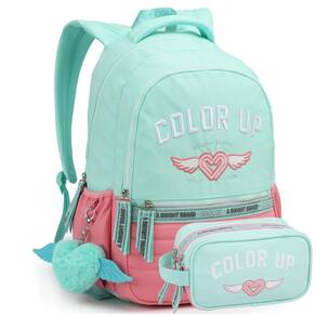 Kit Mochila Costas 18 Color Up Estojo Duplo Escolar Acqua