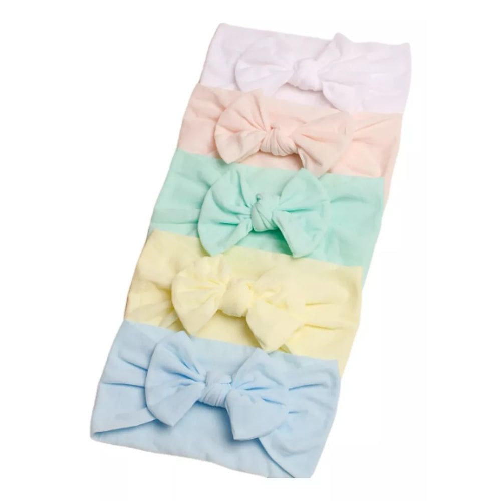 Kit 5 Turbantes Feminino Infantil Lacinho Macio Slim Bebê