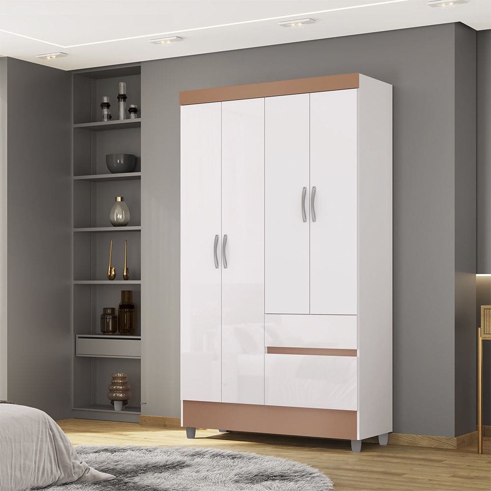 Guarda Roupa Roupeiro Solteiro Ideal 4 Portas Plus Flex Branco Camarim Vila Rica