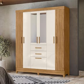 Guarda Roupa Solteiro Ambiente Malta 7 Portas Freijó Off White com Espelho - Moval