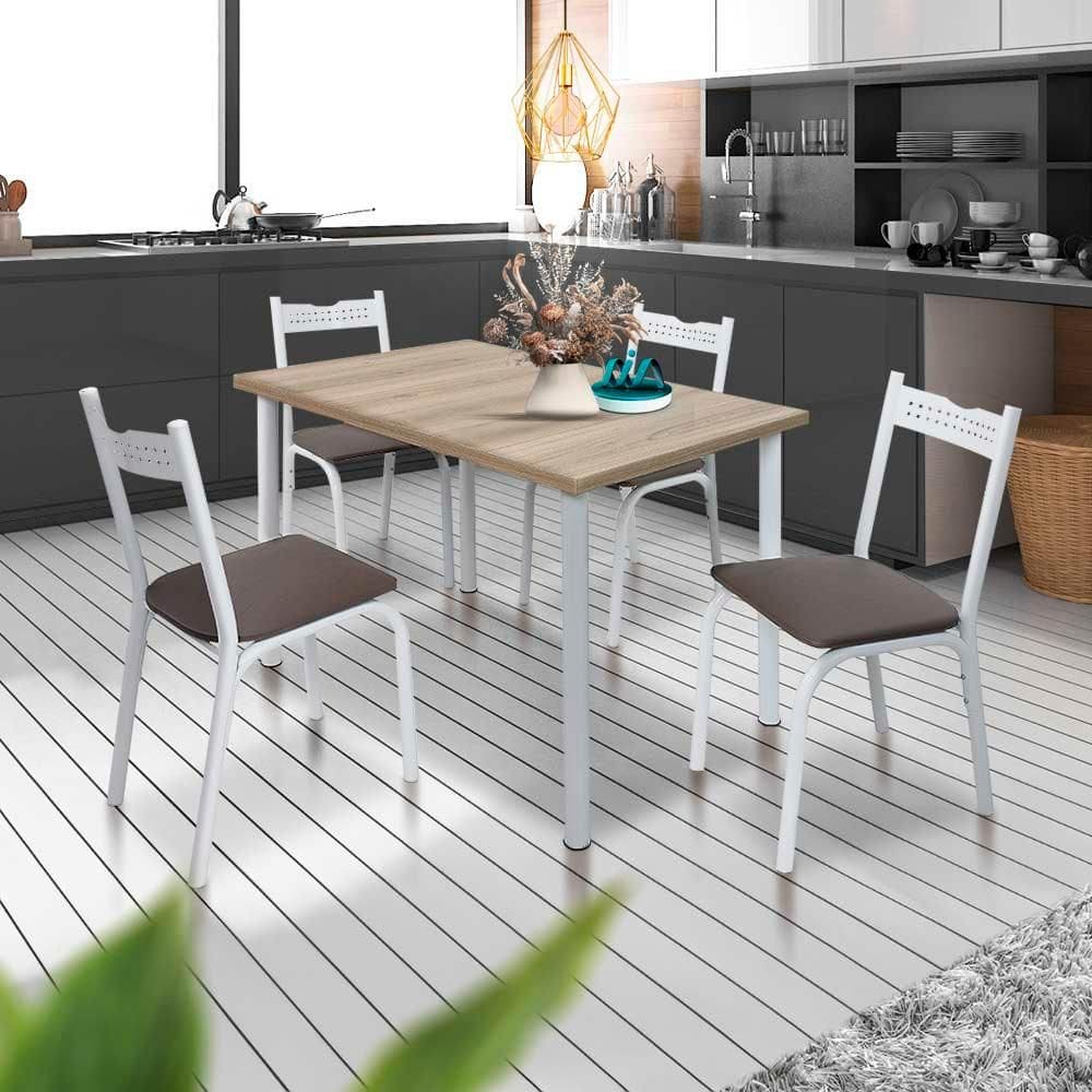 Mesa De Jantar 4 Lugares Para Apartamento Pequeno Branco Carvalho Alba JM Móveis
