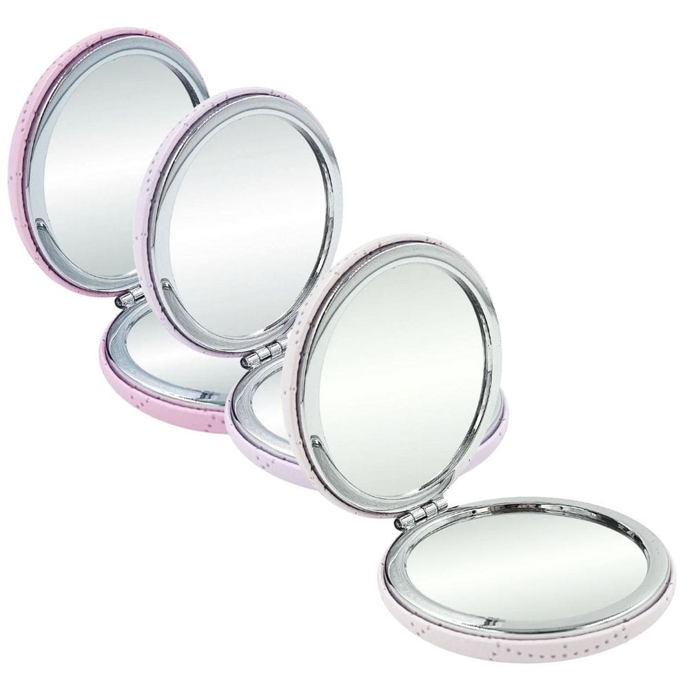 3 Espelhos de Bolsa Compacto 7cm com Capa de Couro, Duplo Reflexo Normal e Aumento Leve e Sofisticado AFA05024