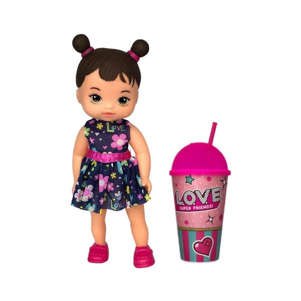 Boneca Hannah Suquinho Vinil Atóxico Vestido E Copo De Água