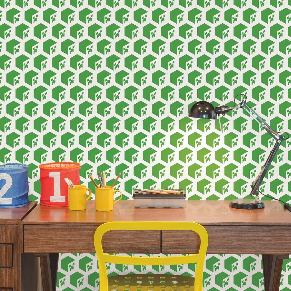 Papel de parede RoomMates RMK12395RL Verde Minecraft Creeper Face