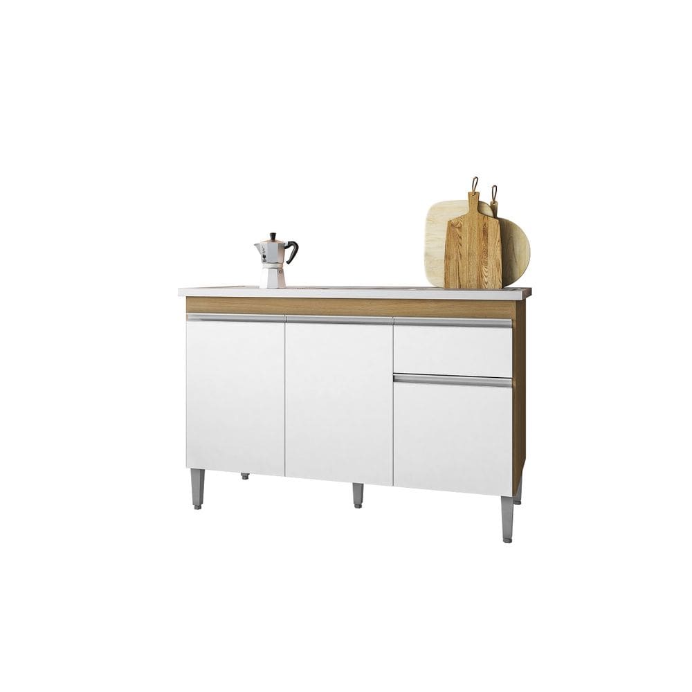 Balcão Armário de Cozinha Tatiane 120cm Amêndoa/Branco S/Tampo - AJL Móveis