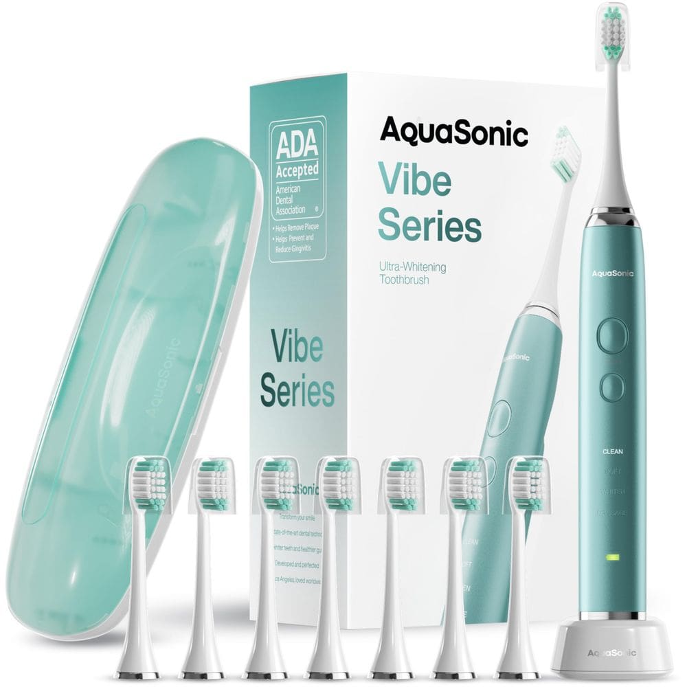 Escova de dentes elétrica Aquasonic Vibe Ultra-Whitening com 8 cabeças