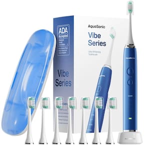 Escova de dentes elétrica Aquasonic Vibe Ultra-Whitening com 8 cabeças