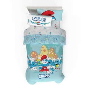 Conjunto de roupa de cama Franco The Smurfs, edredom infantil e lençol duplo
