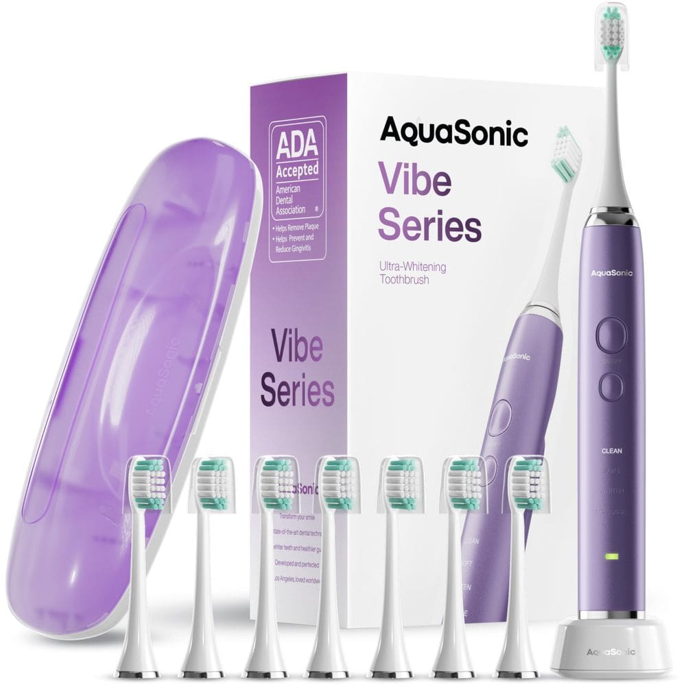 Escova de dentes elétrica Aquasonic Vibe Ultra-Whitening com 8 cabeças