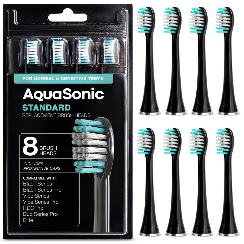 Cabeças de escova de reposição Aquasonic Standard, pacote com 8, pretas
