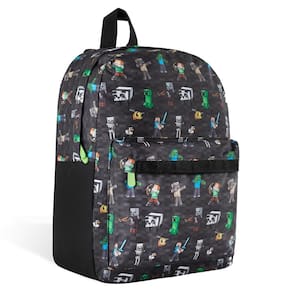 Mochila escolar Minecraft Kids com bolso frontal, aplicativo preto