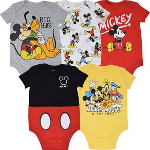 Macacão Disney Mickey Mouse, manga curta, menino, 0-3M, pacote com 5