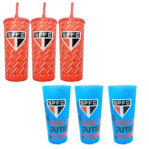 Kit 6 Copos Plástico 500Ml Premium Tampa Canudo Grande Time