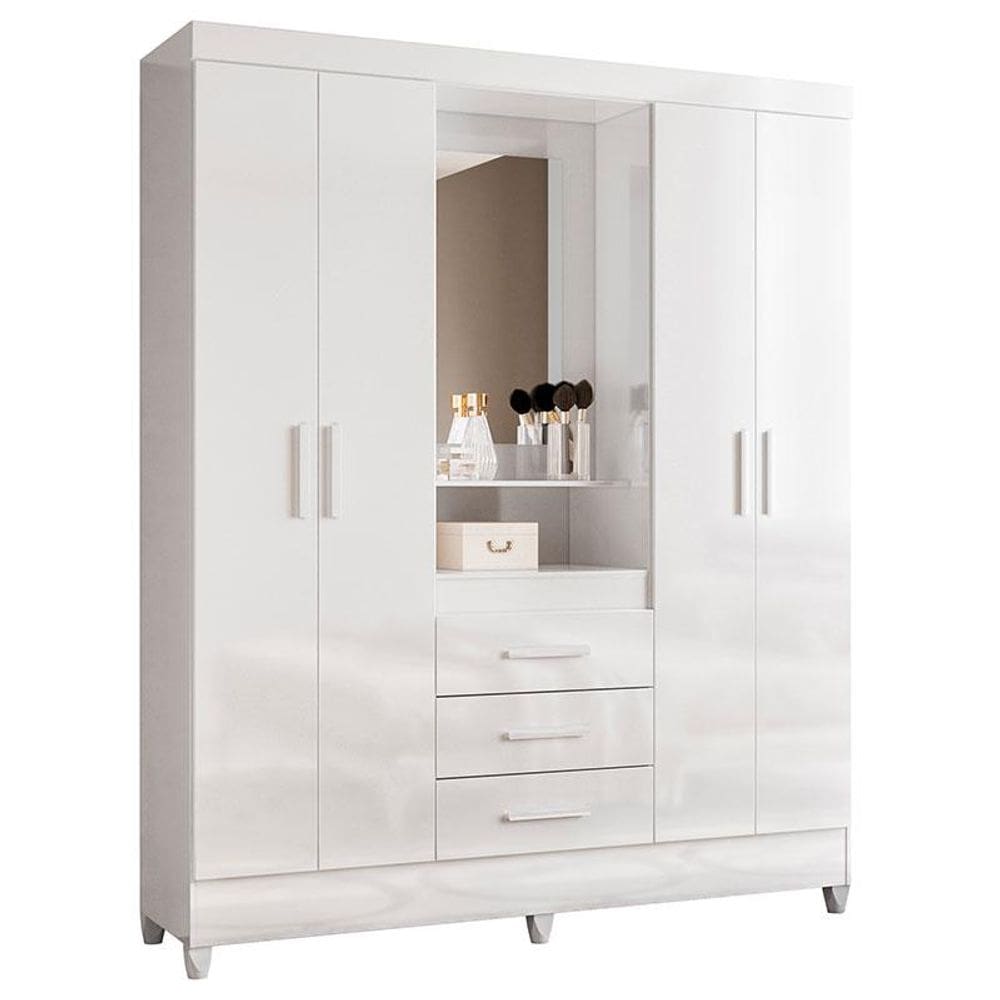 Guarda Roupa Casal Capelinha Capri 4 Portas Branco Flex com Espelho - Moval