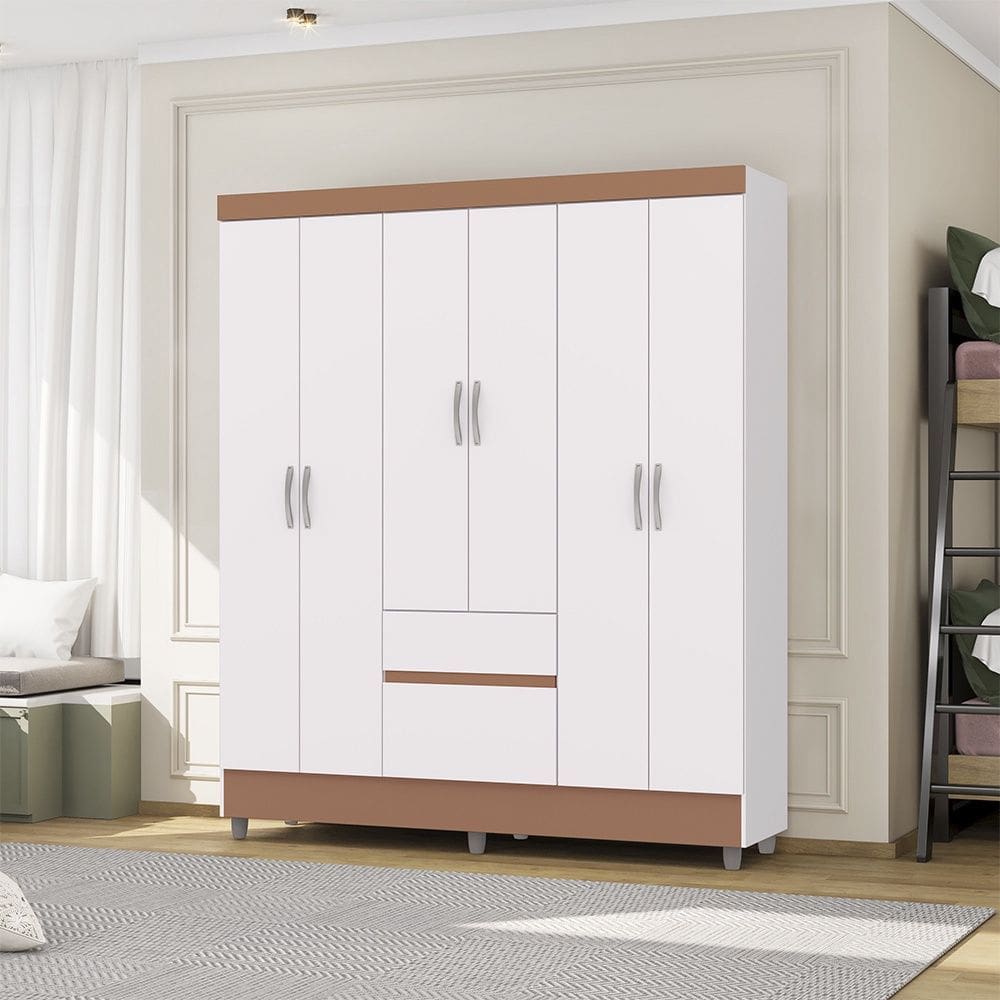 Guarda Roupa Roupeiro Solteiro Ideal 6 Portas Plus Branco Camarim Flex Vila Rica