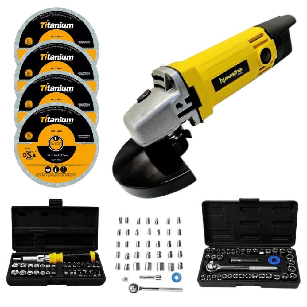 Kit Esmerilhadeira 4.1/2 9.500 +Jogo Sextavados Catraca Disco
