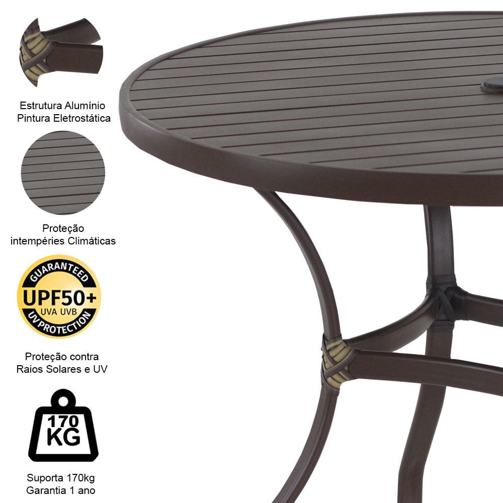 Mesa Roma Com Tampo Ripado 80 cm Alumínio Cozinha, Edícula, Piscina